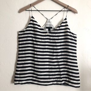 J. CREW 100% SILK BLACK AND WHITE STRIPED SPAGHETTI STRAP TANK STYLE BLOUSE TOP